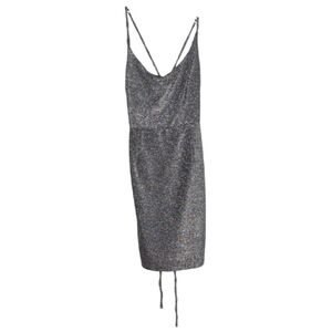 Vintage Blossom Women's Sz 8‎ Metallic Silver Stretch Corset Back Mini Dress